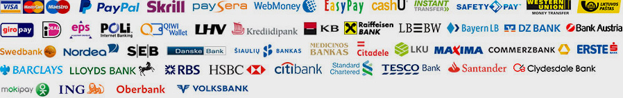 PayPal, MoneyBookers, Google Wallet, WebMoney